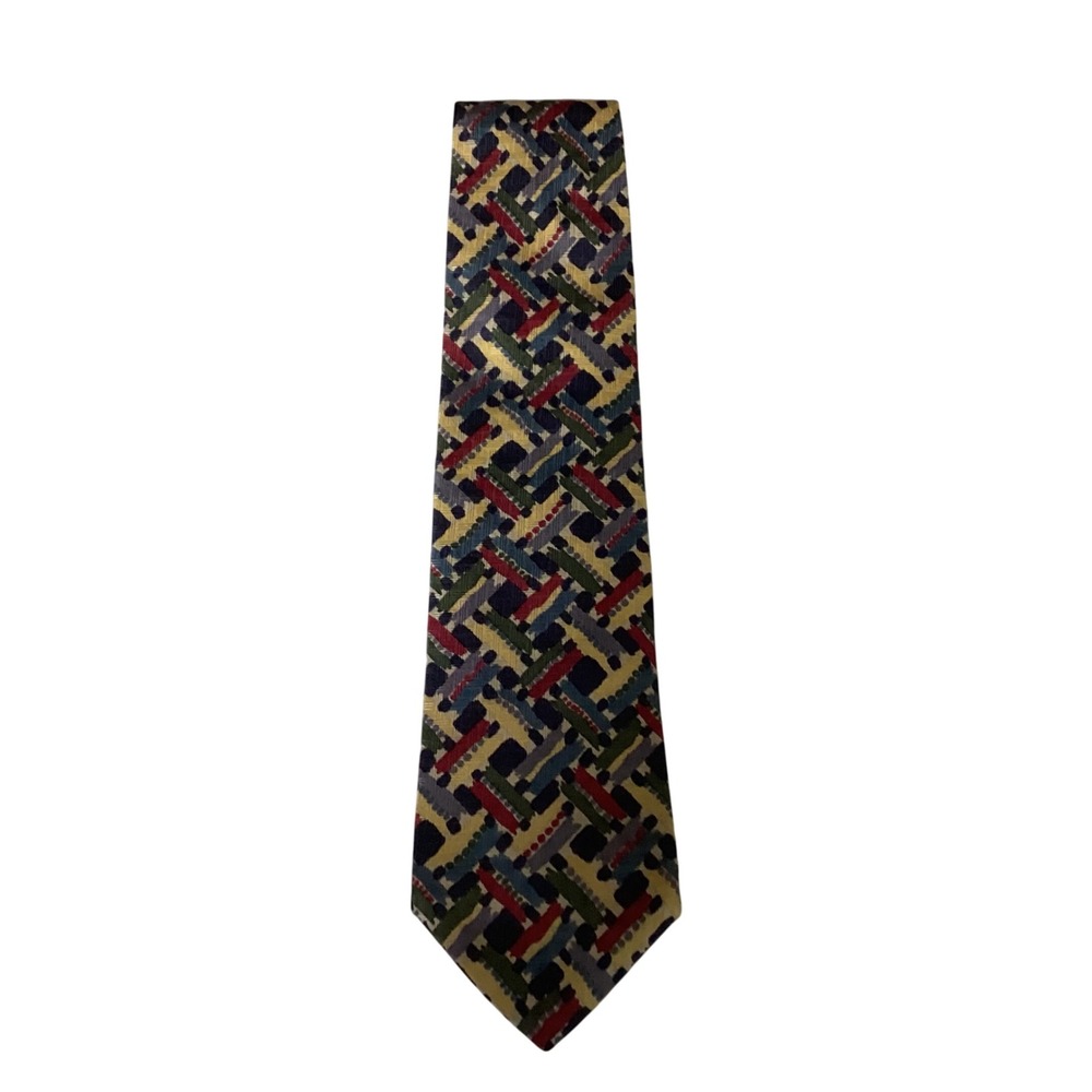 Structure Italian Fabric Necktie Geometric Pattern Silk Made‎ in USA